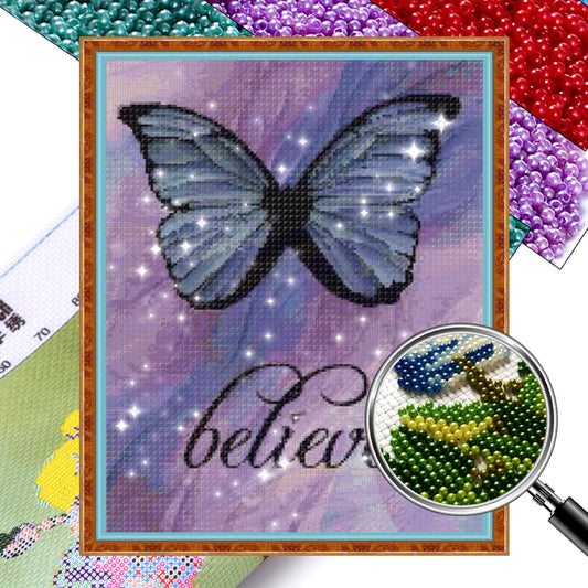 Butterfly - Full  9CT Stamped Cross Stitch - Bead Embroidery 44x56CM/17.32x22.05in