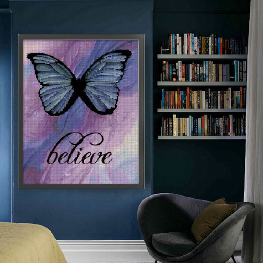 Butterfly - Full  9CT Stamped Cross Stitch - Bead Embroidery 44x56CM/17.32x22.05in
