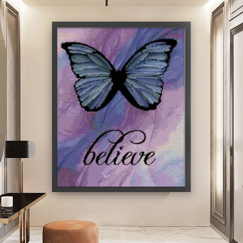 Butterfly - Full  9CT Stamped Cross Stitch - Bead Embroidery 44x56CM/17.32x22.05in