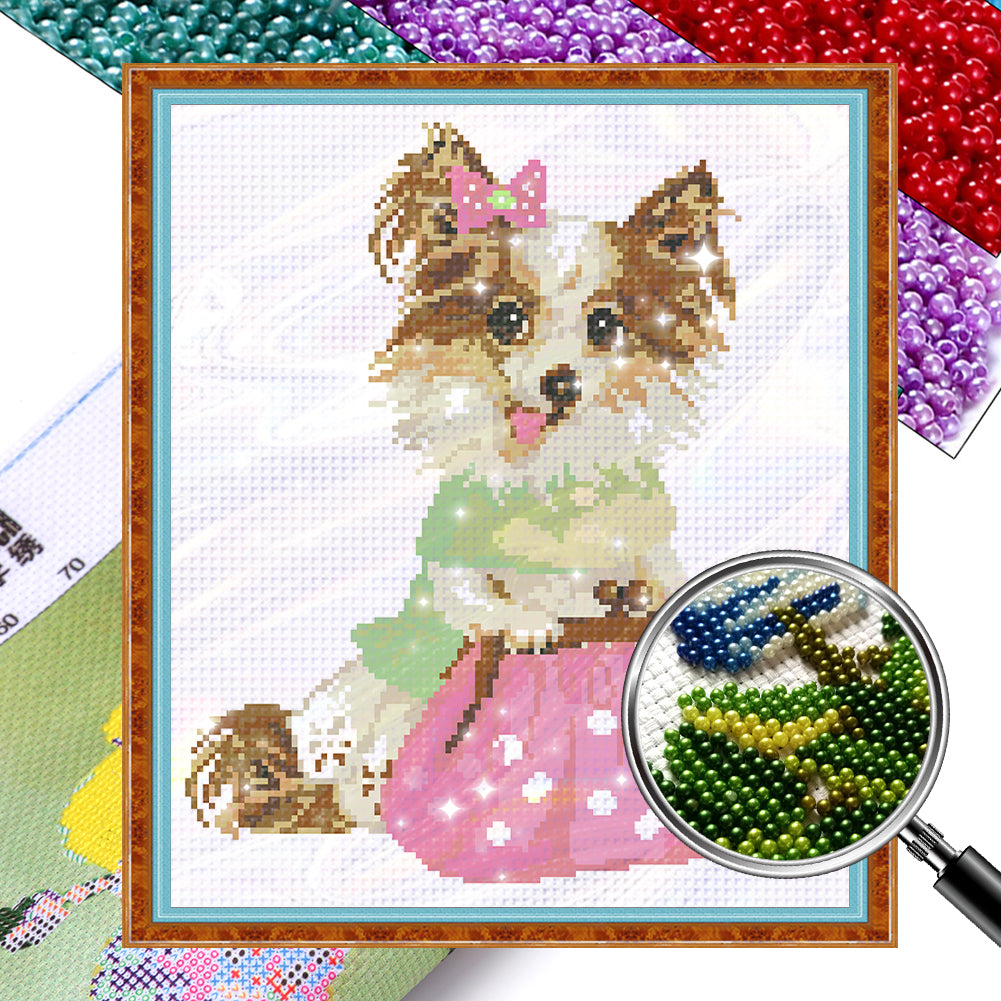 Elegant Dog - Partial  9CT Stamped Cross Stitch - Bead Embroidery 32x36CM/12.60x14.17in
