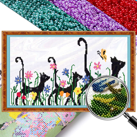 Three Cats - Partial  9CT Stamped Cross Stitch - Bead Embroidery 48x28CM/18.90x11.02in