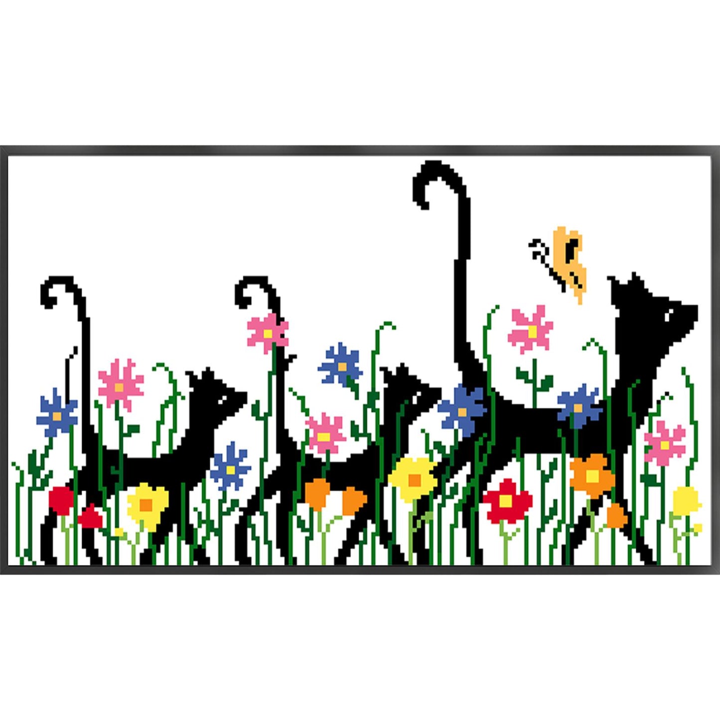 Three Cats - Partial  9CT Stamped Cross Stitch - Bead Embroidery 48x28CM/18.90x11.02in