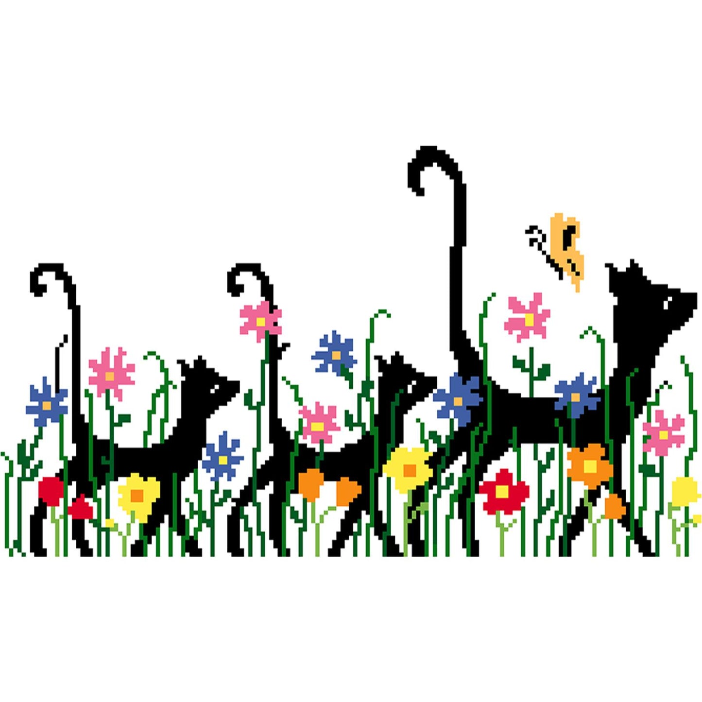 Three Cats - Partial  9CT Stamped Cross Stitch - Bead Embroidery 48x28CM/18.90x11.02in