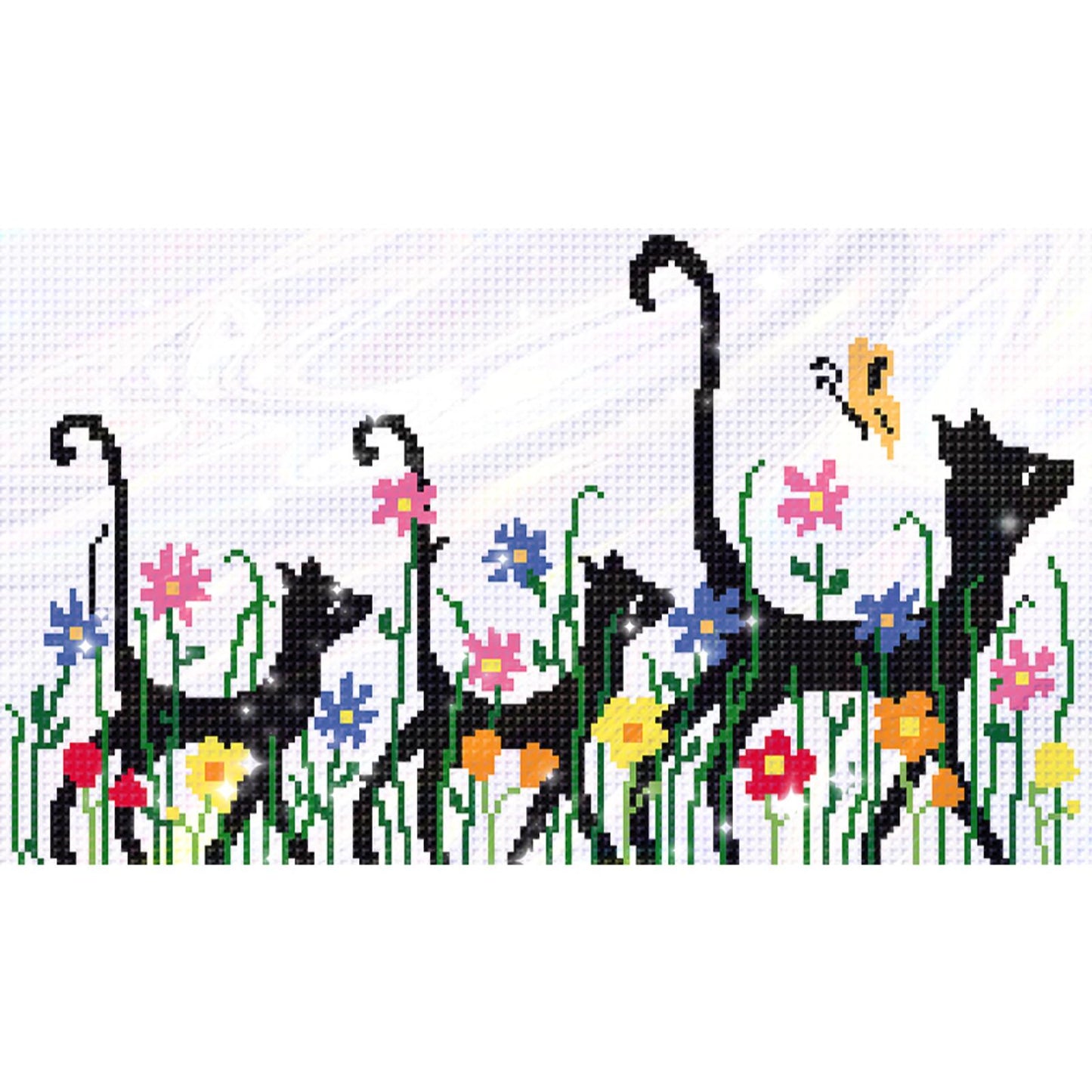Three Cats - Partial  9CT Stamped Cross Stitch - Bead Embroidery 48x28CM/18.90x11.02in