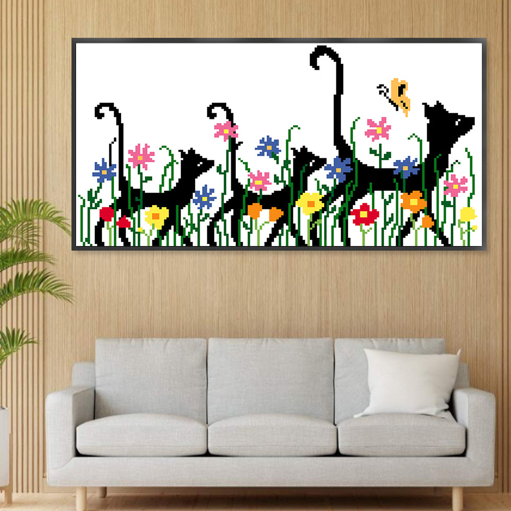 Three Cats - Partial  9CT Stamped Cross Stitch - Bead Embroidery 48x28CM/18.90x11.02in