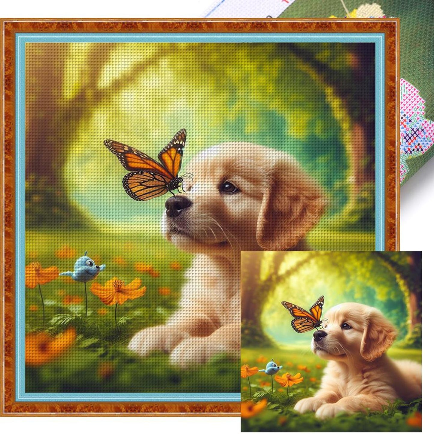 Golden Retriever - Full 14CT Stamped Cross Stitch 40x40CM - Huacan