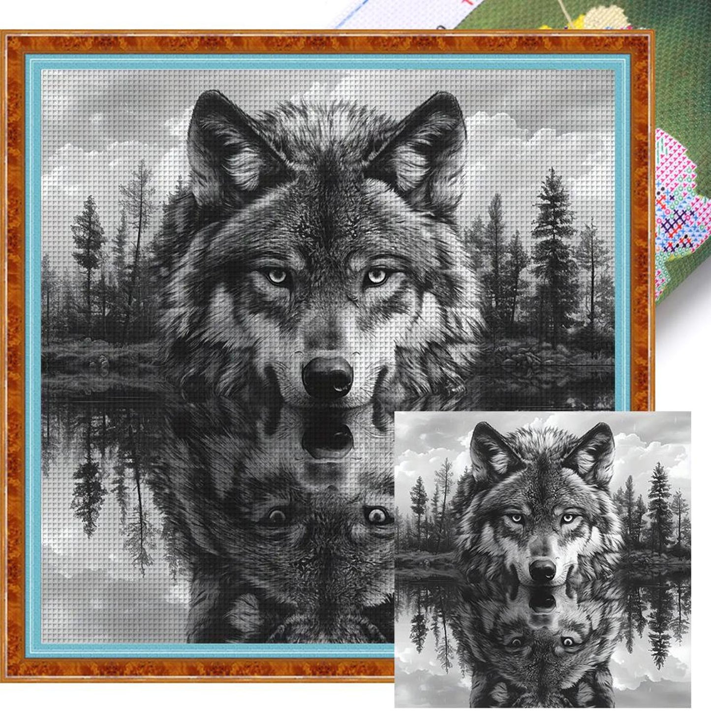 Wolf Forest - Full 14CT Stamped Cross Stitch 50x50CM - Huacan