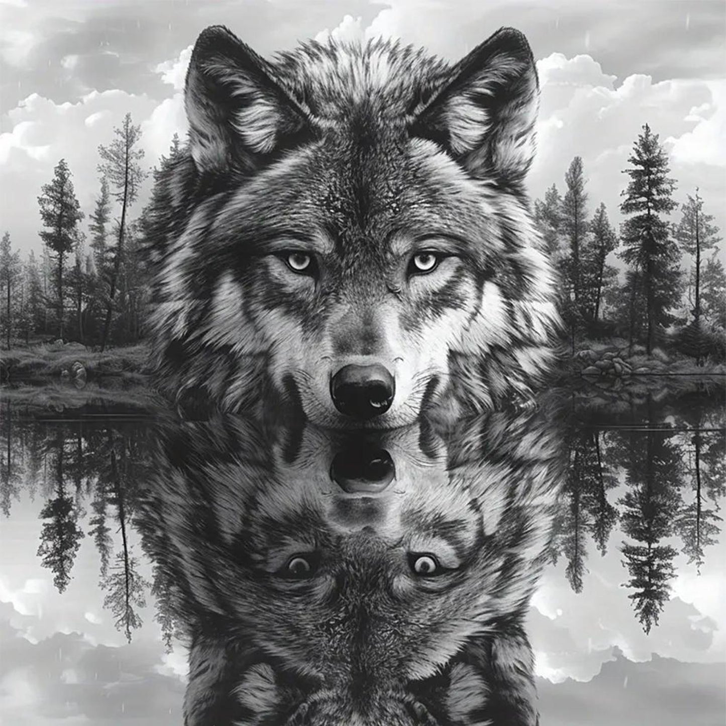 Wolf Forest - Full 14CT Stamped Cross Stitch 50x50CM - Huacan