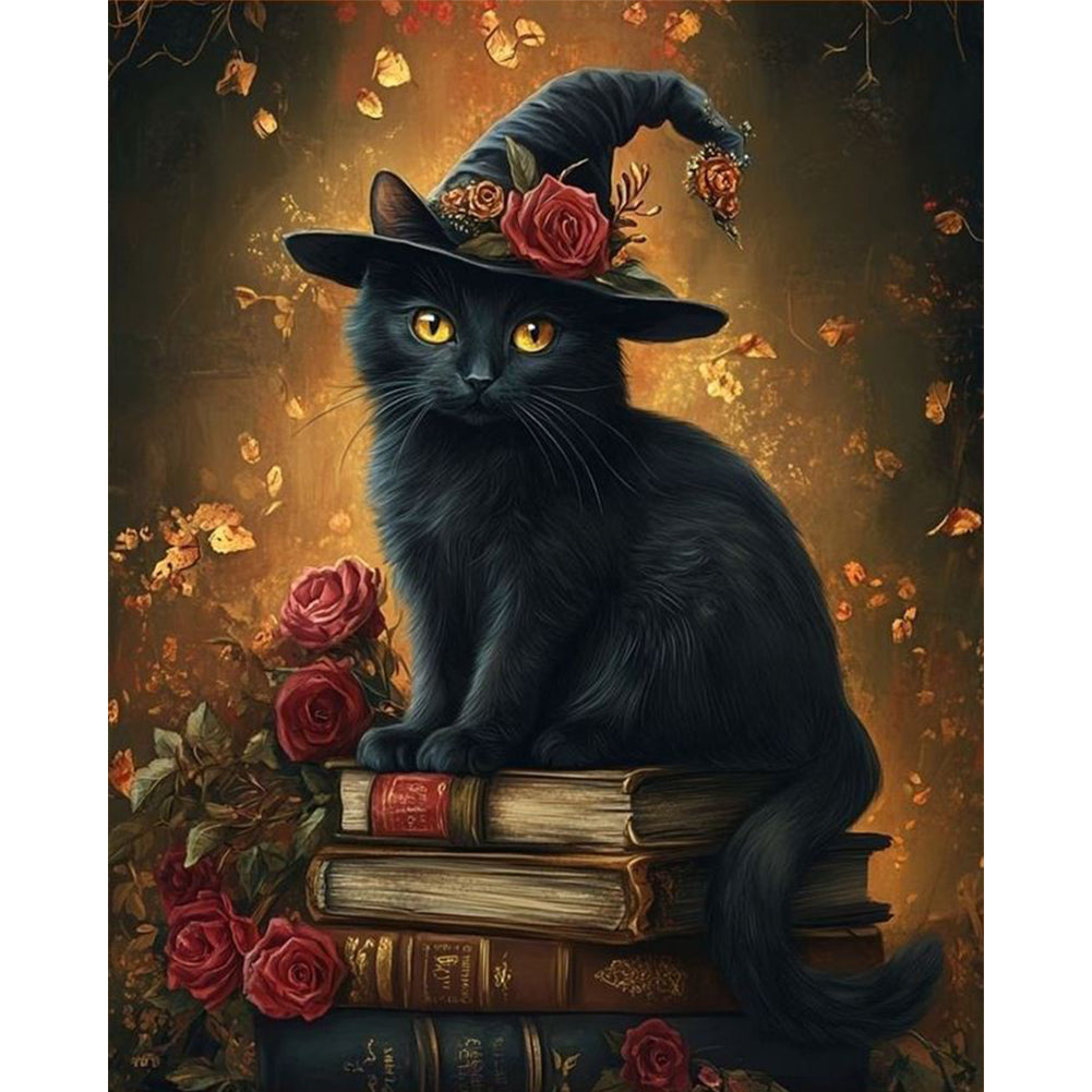 Cat On Book - Full 14CT Stamped Cross Stitch 40x50CM - Huacan