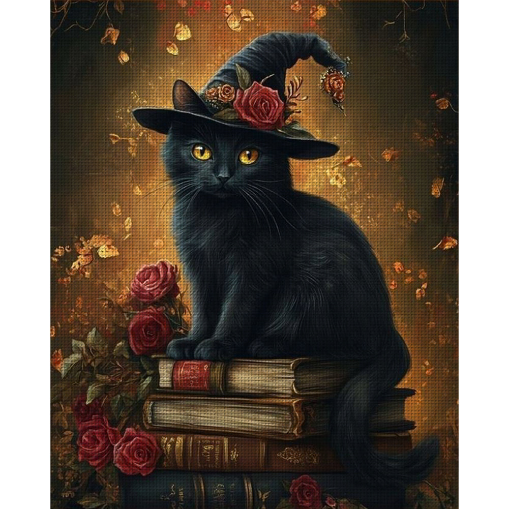 Cat On Book - Full 14CT Stamped Cross Stitch 40x50CM - Huacan