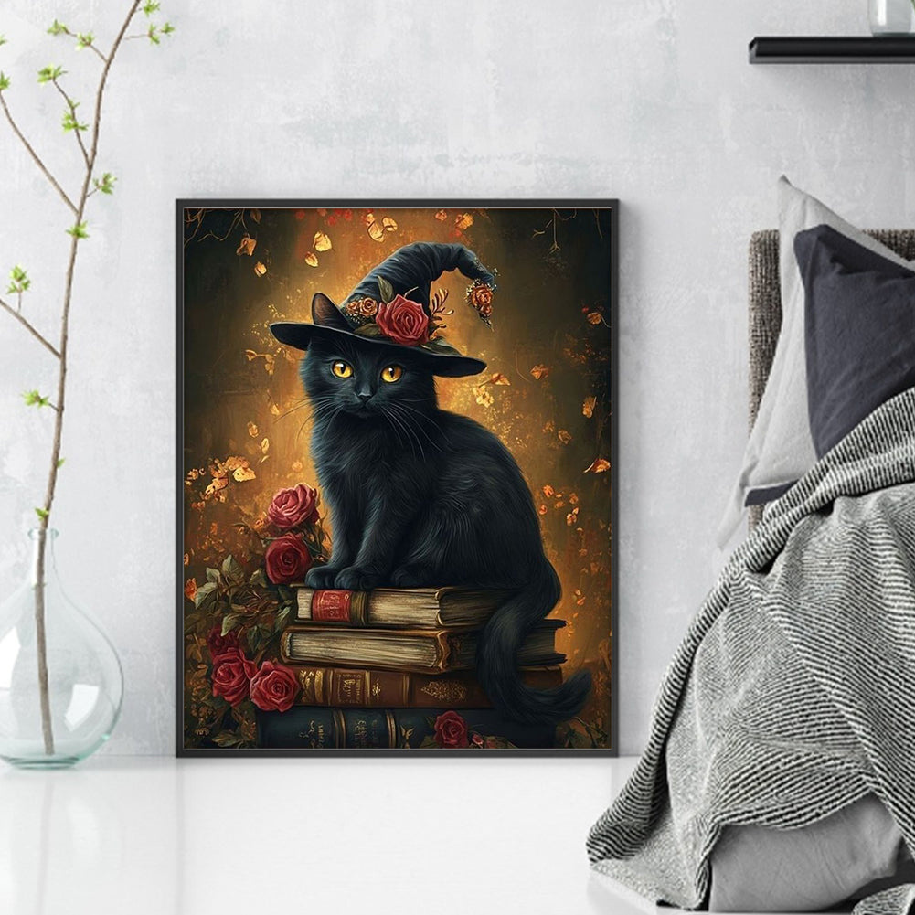 Cat On Book - Full 14CT Stamped Cross Stitch 40x50CM - Huacan