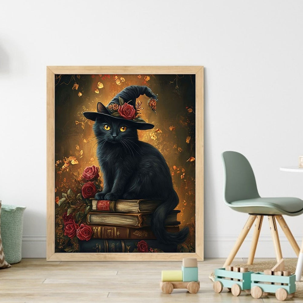 Cat On Book - Full 14CT Stamped Cross Stitch 40x50CM - Huacan
