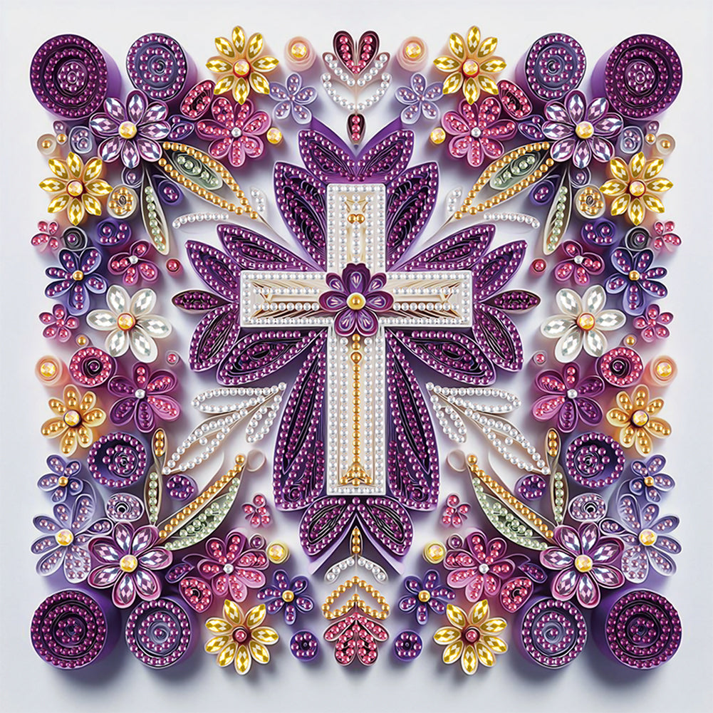 Purple And White Cross 30*30CM(Canvas) Partial Special Shaped Drill Diamond Painting