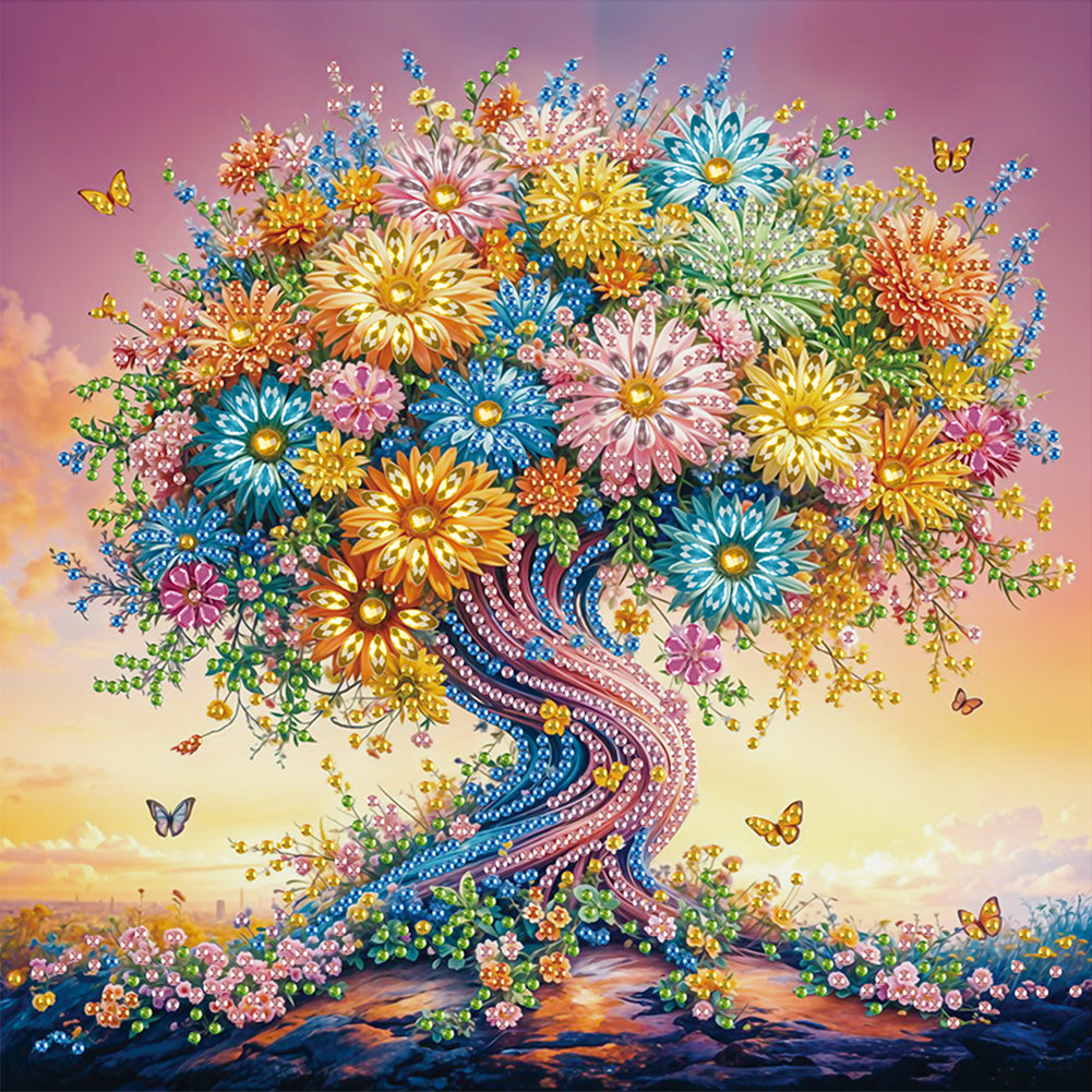 Colorful Flower Tree 30*30CM(Canvas) Partial Special Shaped Drill Diamond Painting