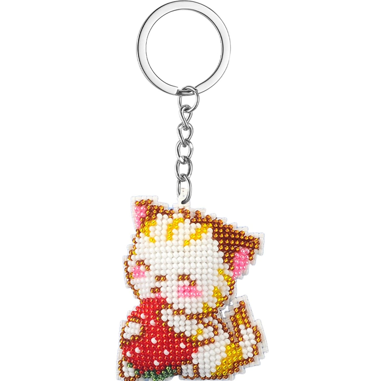 Cat Beaded Counted Cross Stitch Ornament Kit Cross Stitch Bead Keychain (5x6CM)