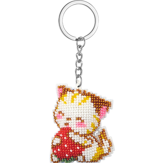 Cat Beaded Counted Cross Stitch Ornament Kit Cross Stitch Bead Keychain (5x6CM)
