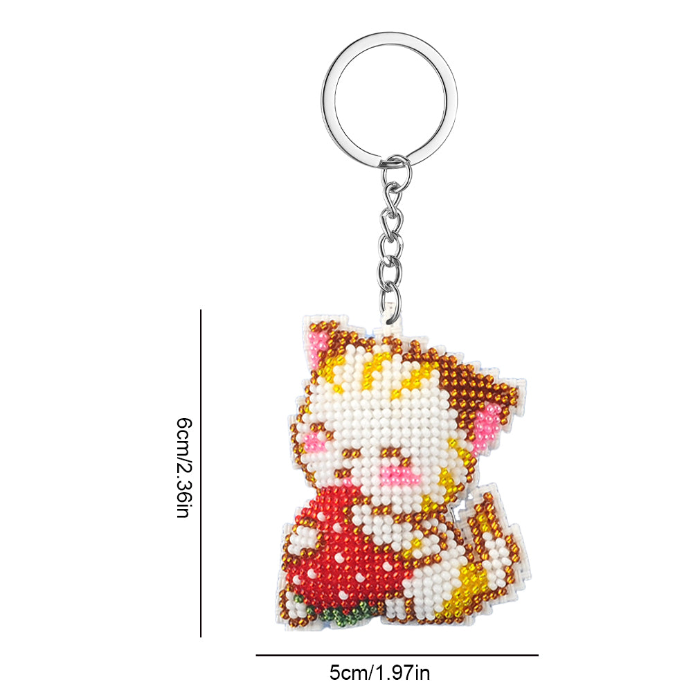 Cat Beaded Counted Cross Stitch Ornament Kit Cross Stitch Bead Keychain (5x6CM)