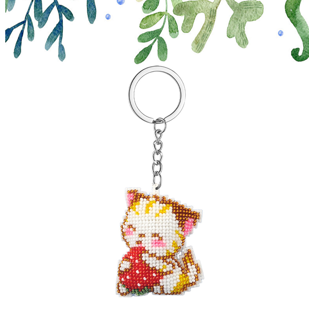 Cat Beaded Counted Cross Stitch Ornament Kit Cross Stitch Bead Keychain (5x6CM)