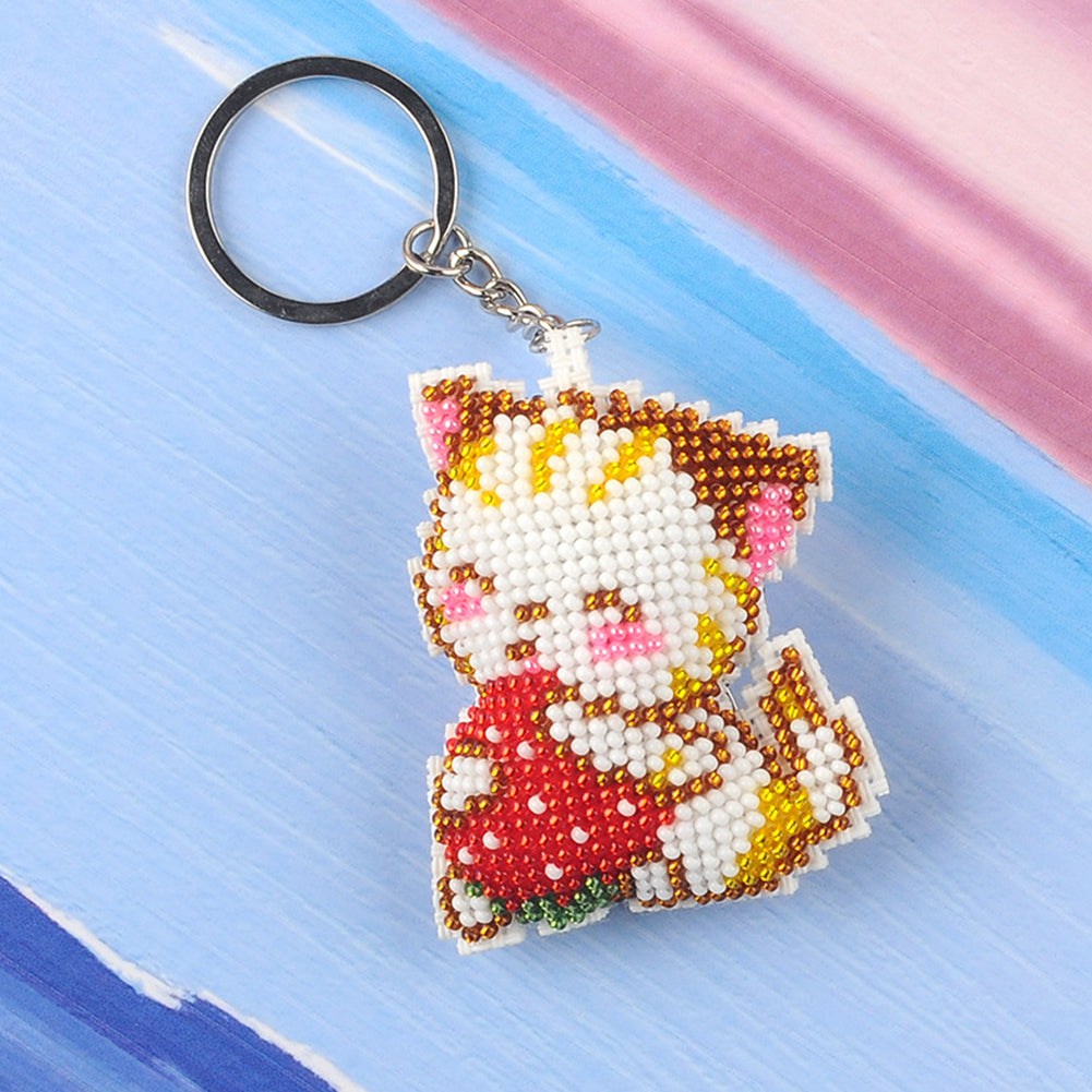 Cat Beaded Counted Cross Stitch Ornament Kit Cross Stitch Bead Keychain (5x6CM)