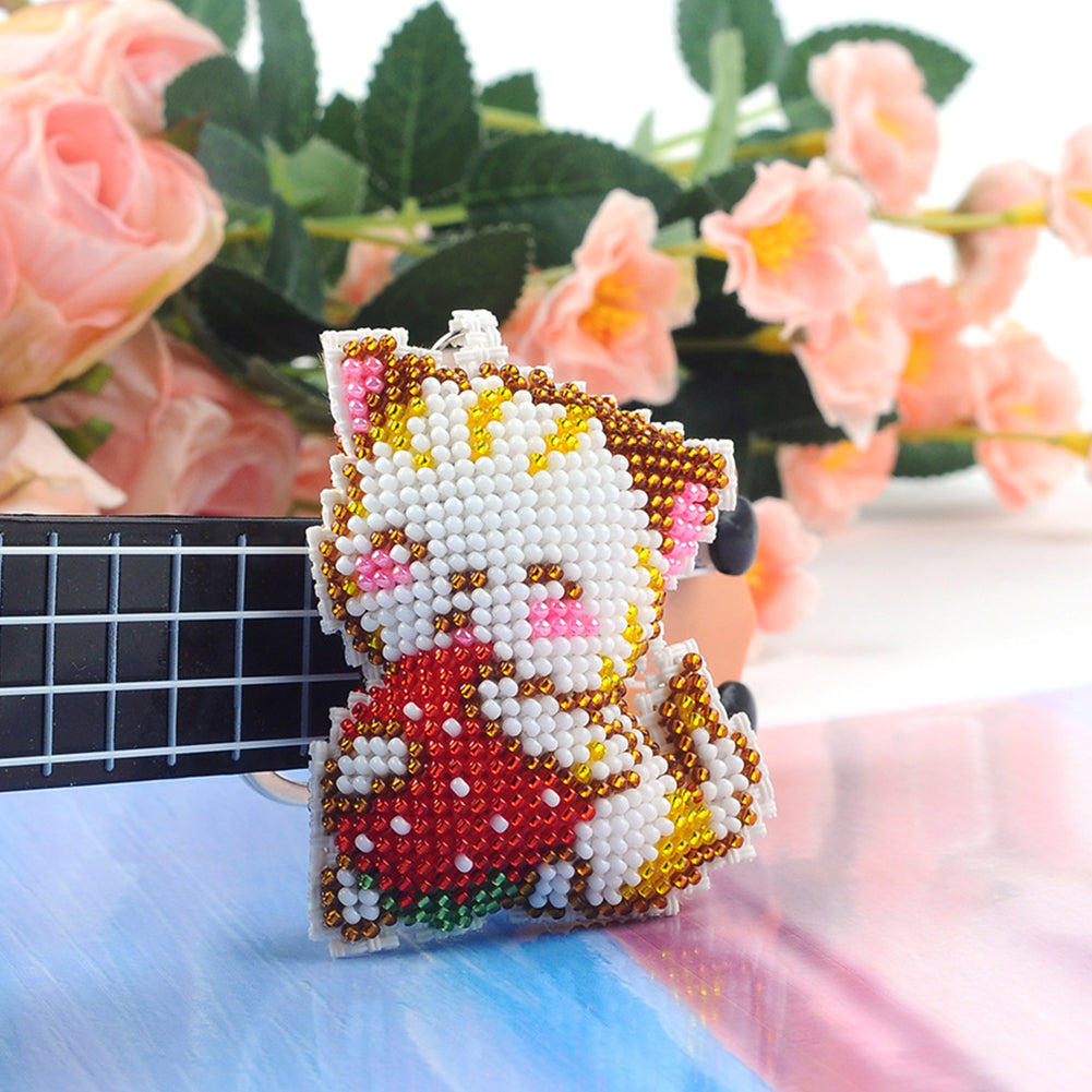 Cat Beaded Counted Cross Stitch Ornament Kit Cross Stitch Bead Keychain (5x6CM)