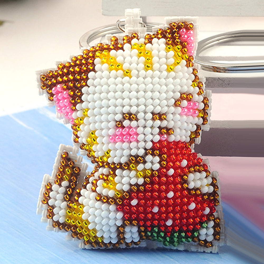 Cat Beaded Counted Cross Stitch Ornament Kit Cross Stitch Bead Keychain (5x6CM)