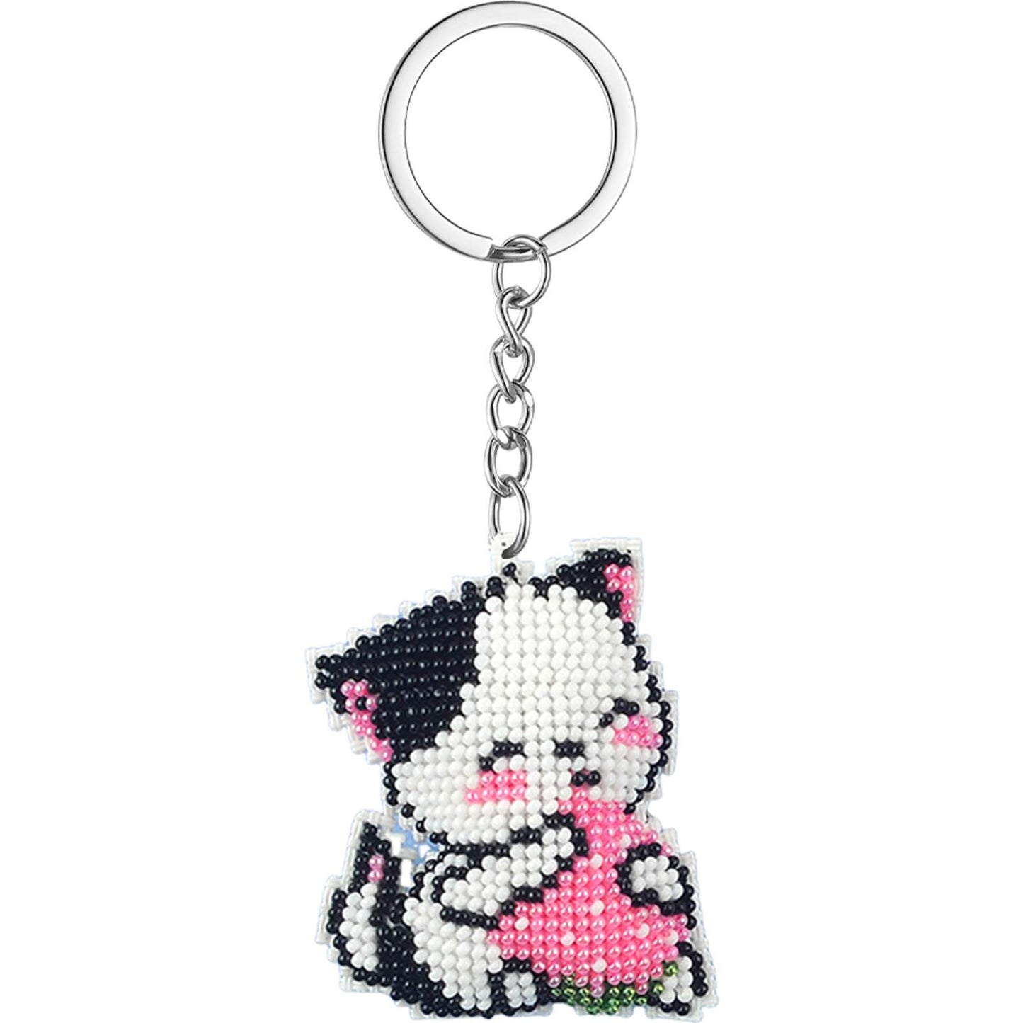 Cat Beaded Counted Cross Stitch Ornament Kit Cross Stitch Bead Keychain (5x6CM)