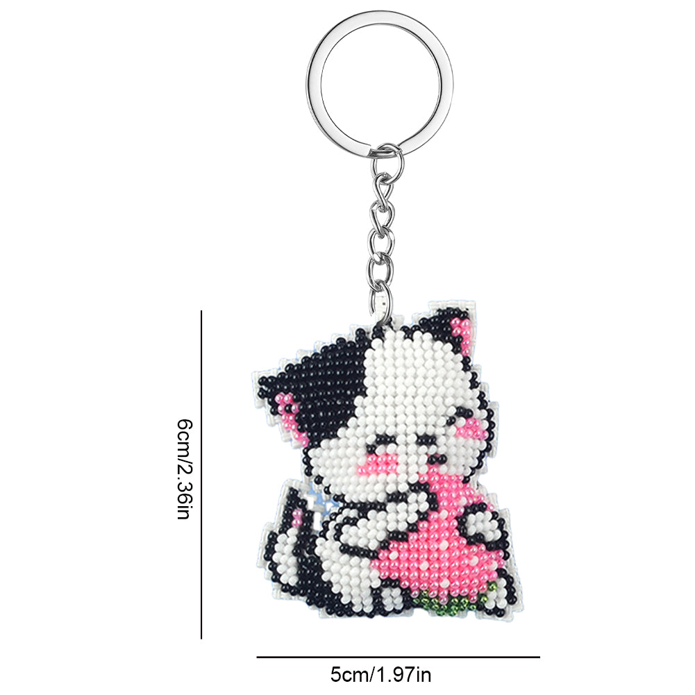 Cat Beaded Counted Cross Stitch Ornament Kit Cross Stitch Bead Keychain (5x6CM)