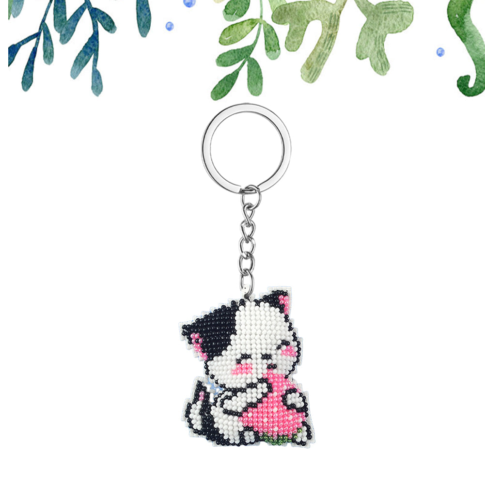 Cat Beaded Counted Cross Stitch Ornament Kit Cross Stitch Bead Keychain (5x6CM)