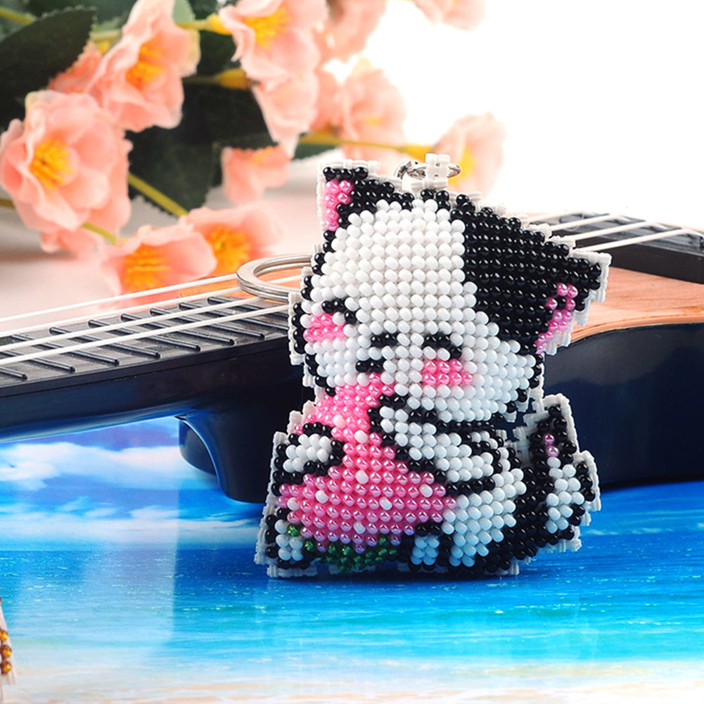 Cat Beaded Counted Cross Stitch Ornament Kit Cross Stitch Bead Keychain (5x6CM)