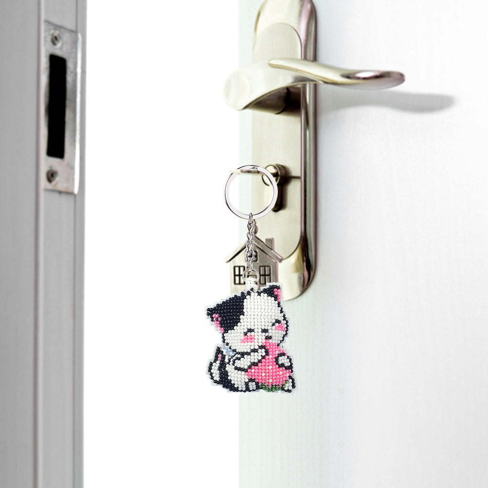 Cat Beaded Counted Cross Stitch Ornament Kit Cross Stitch Bead Keychain (5x6CM)