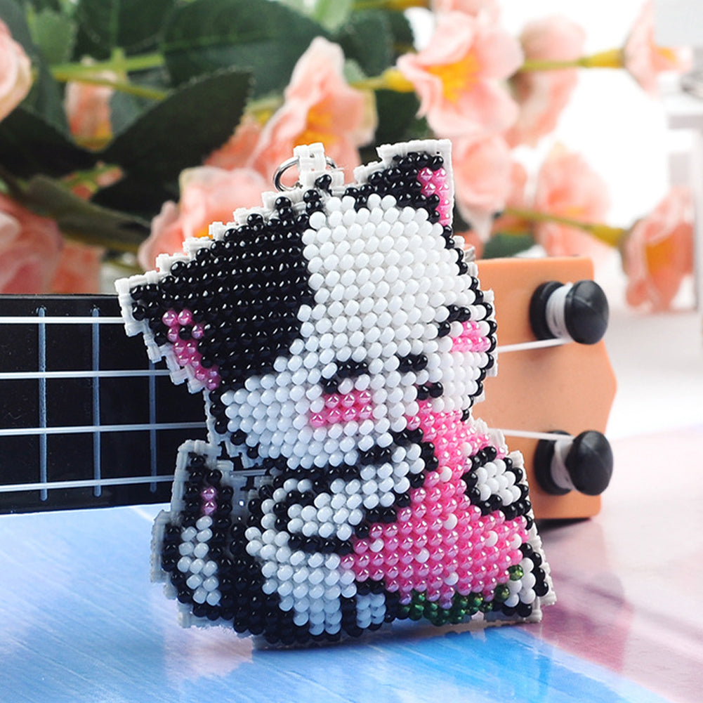 Cat Beaded Counted Cross Stitch Ornament Kit Cross Stitch Bead Keychain (5x6CM)