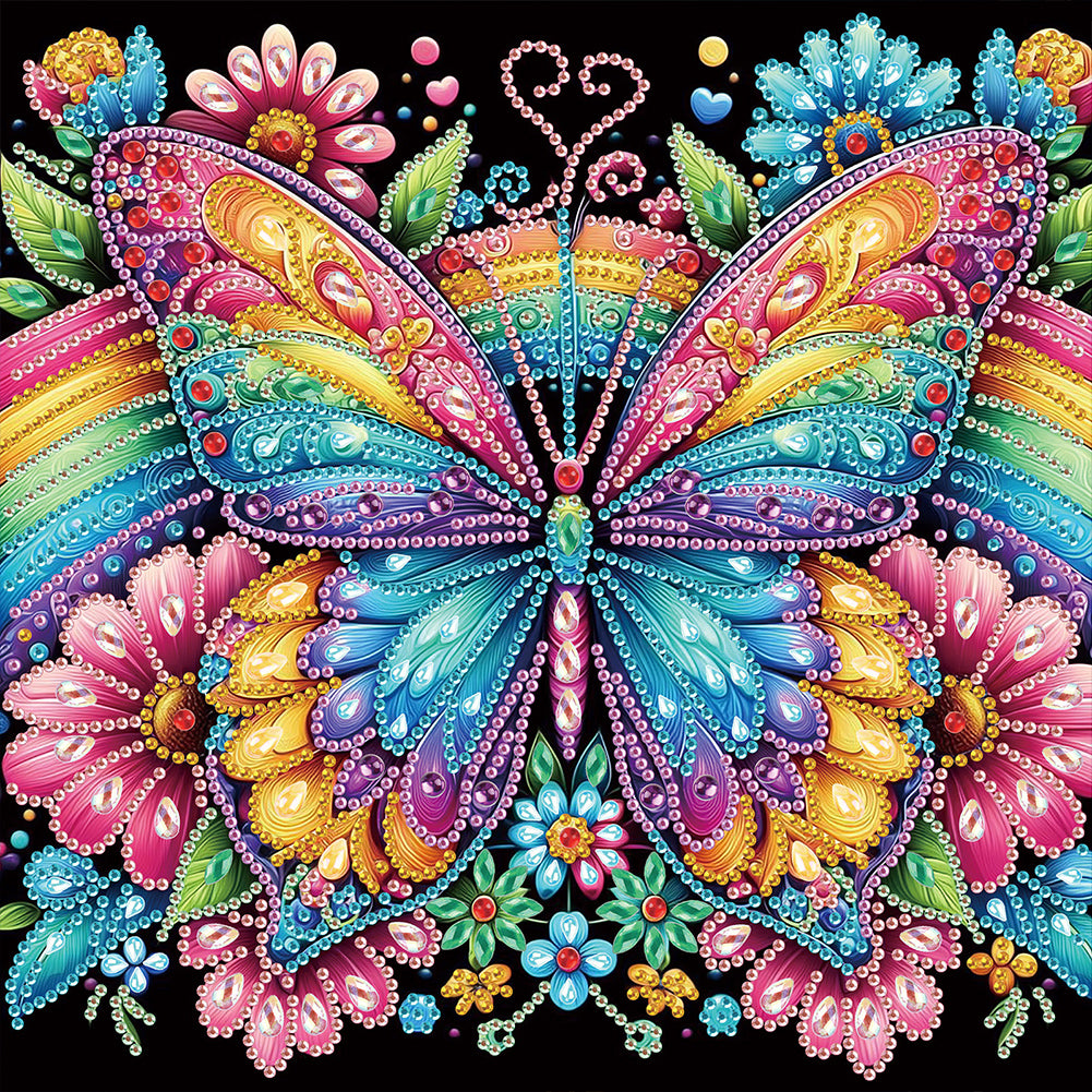 Butterfly On Black Background 30*30CM(Canvas) Partial Special Shaped Drill Diamond Painting