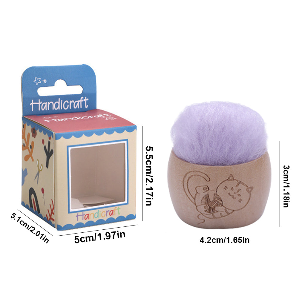 Wool Pin Cushion with Wooden Bowl Needle Cushion for DIY Art Craft(Light Purple)