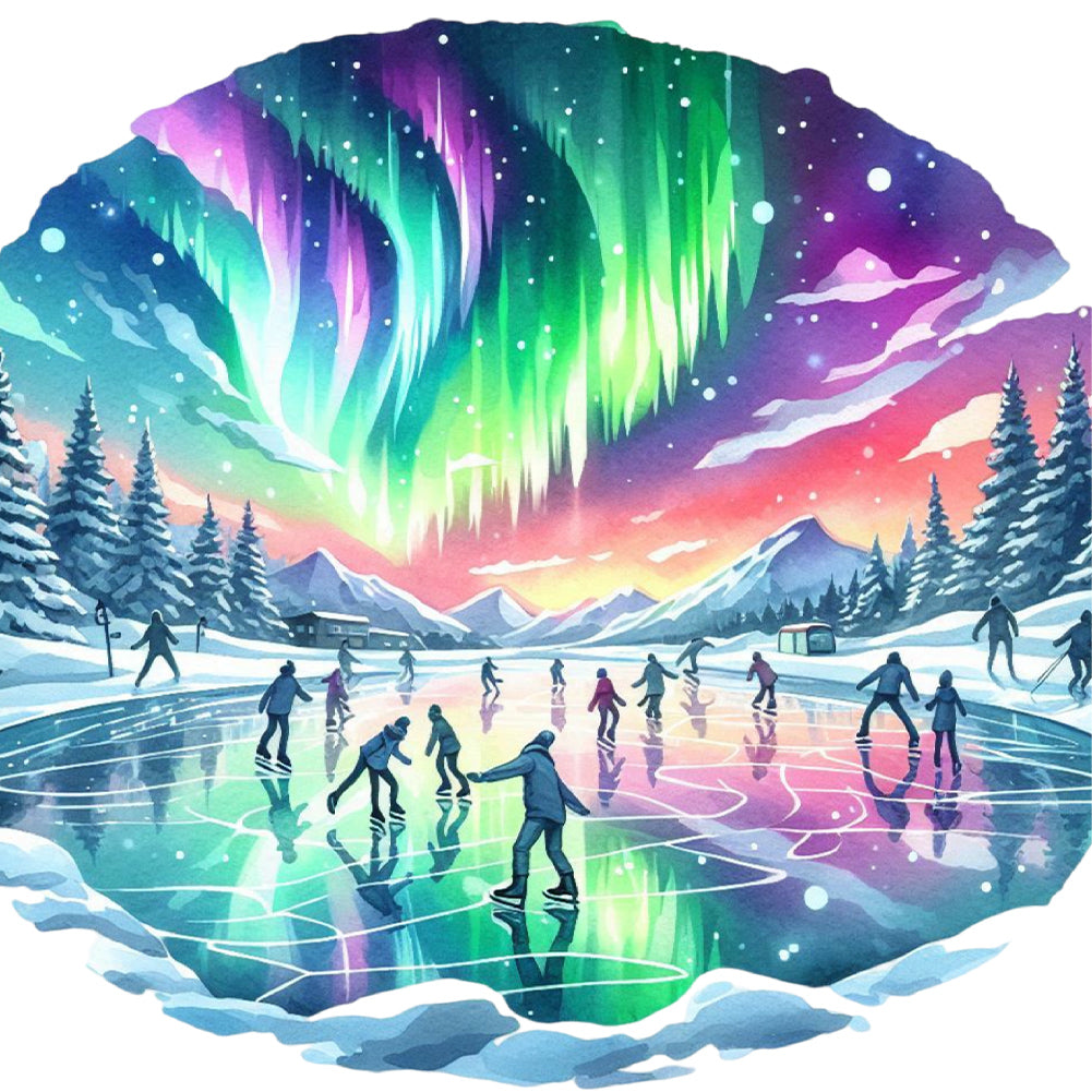 Ice Rink Under The Aurora 30*30CM(Canvas) Full Round Drill Diamond Painting