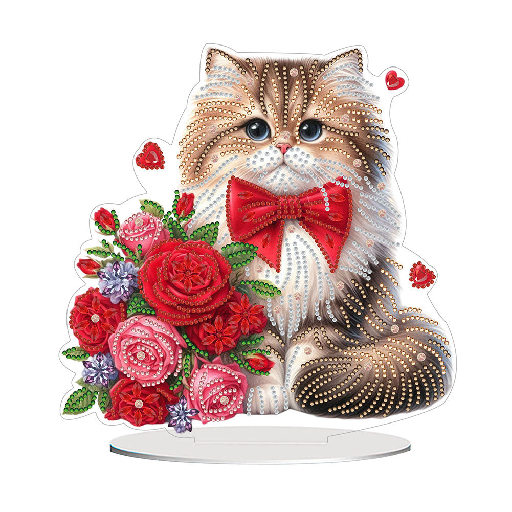 2D Flat Print Cat Rose DIY Desktop Diamond Art Kits Bedroom Table Decoration