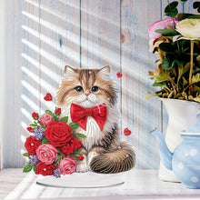 Load image into Gallery viewer, 2D Flat Print Cat Rose DIY Desktop Diamond Art Kits Bedroom Table Decoration
