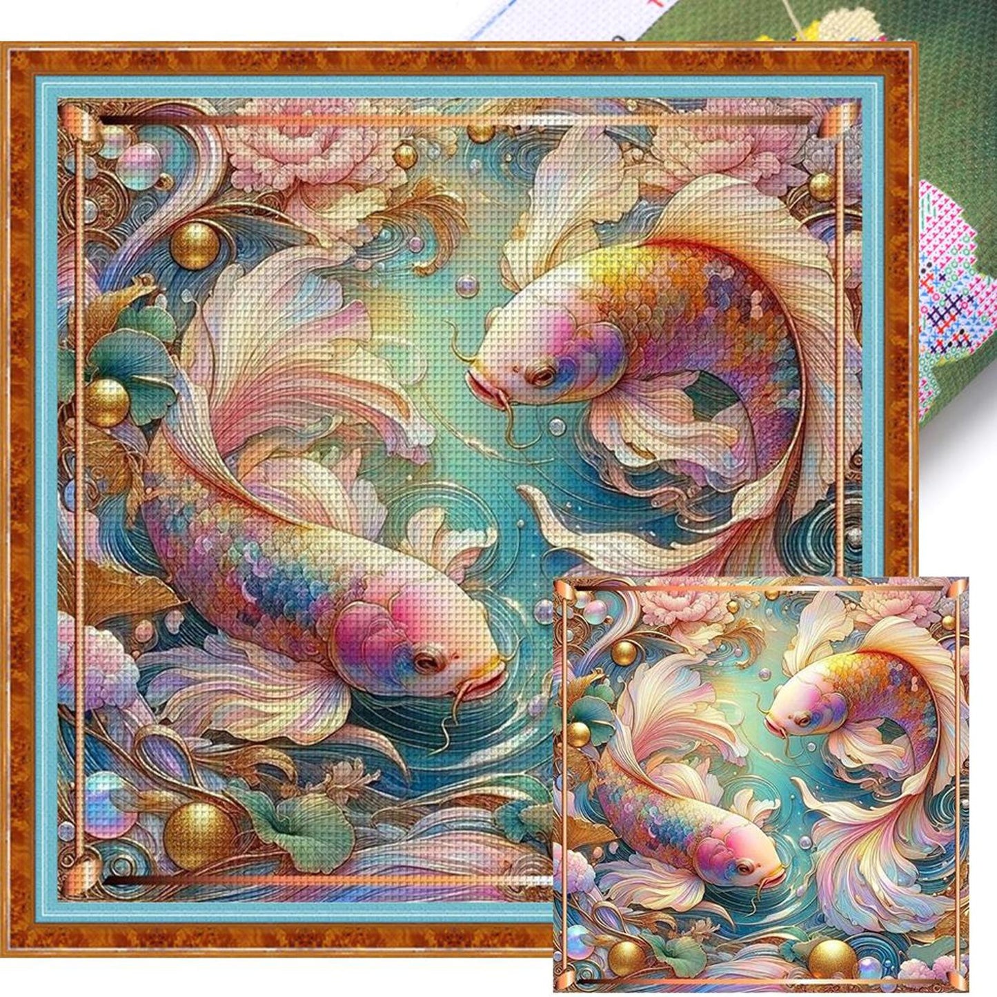 Lucky Koi - Full 11CT Stamped Cross Stitch 50x50CM - Huacan