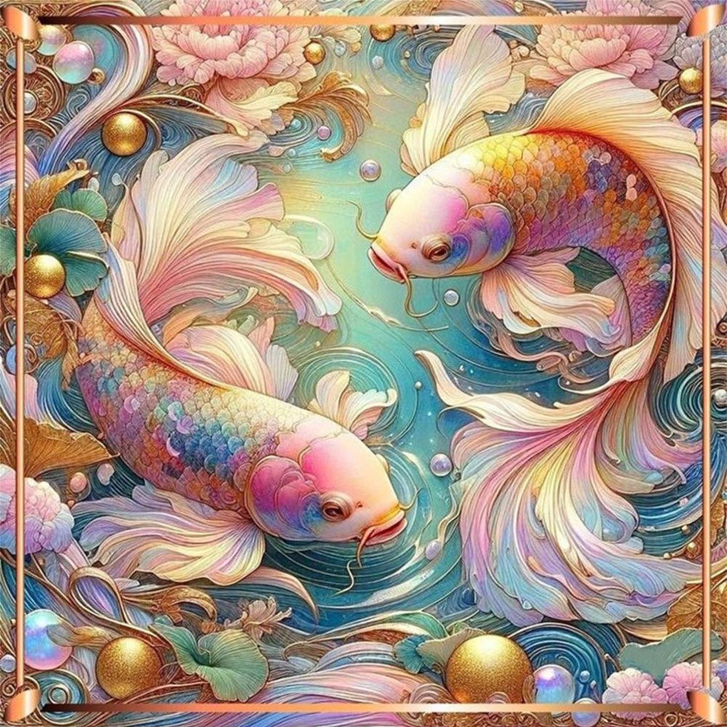 Lucky Koi - Full 11CT Stamped Cross Stitch 50x50CM - Huacan