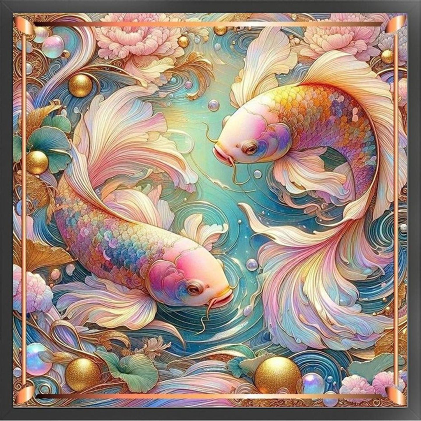 Lucky Koi - Full 11CT Stamped Cross Stitch 50x50CM - Huacan