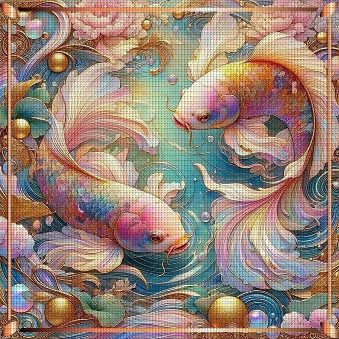 Lucky Koi - Full 11CT Stamped Cross Stitch 50x50CM - Huacan