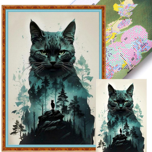 Forest Cat - Full 11CT Stamped Cross Stitch 40x60CM - Yishu