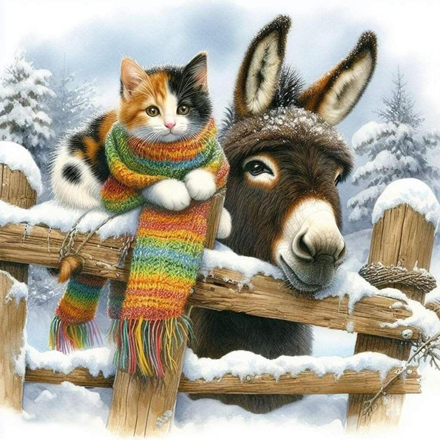 Donkey And Cat - Full 14CT Stamped Cross Stitch 40x40CM - Huacan