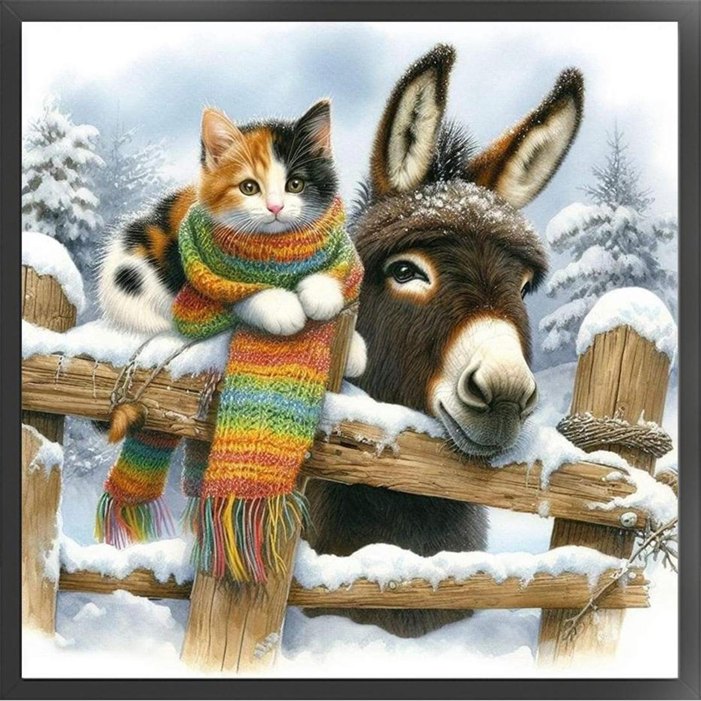 Donkey And Cat - Full 14CT Stamped Cross Stitch 40x40CM - Huacan