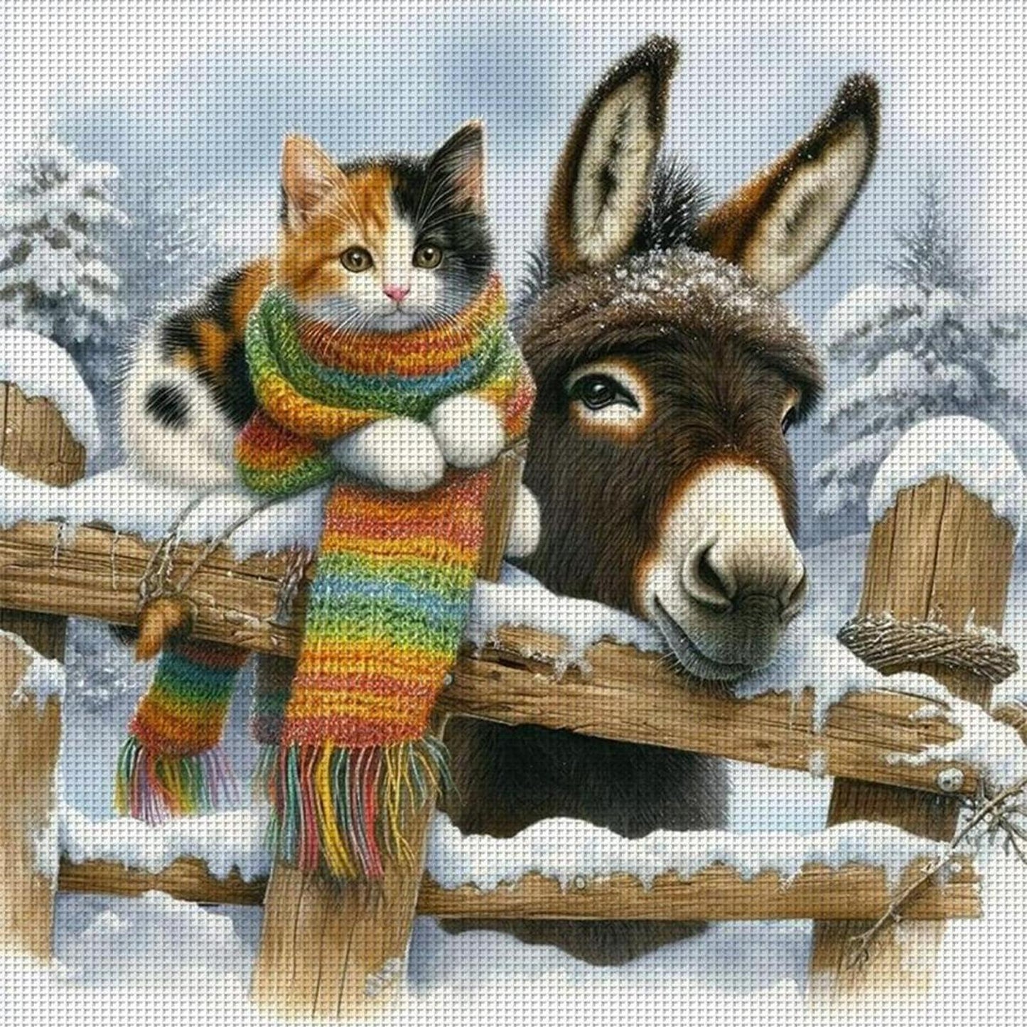 Donkey And Cat - Full 14CT Stamped Cross Stitch 40x40CM - Huacan
