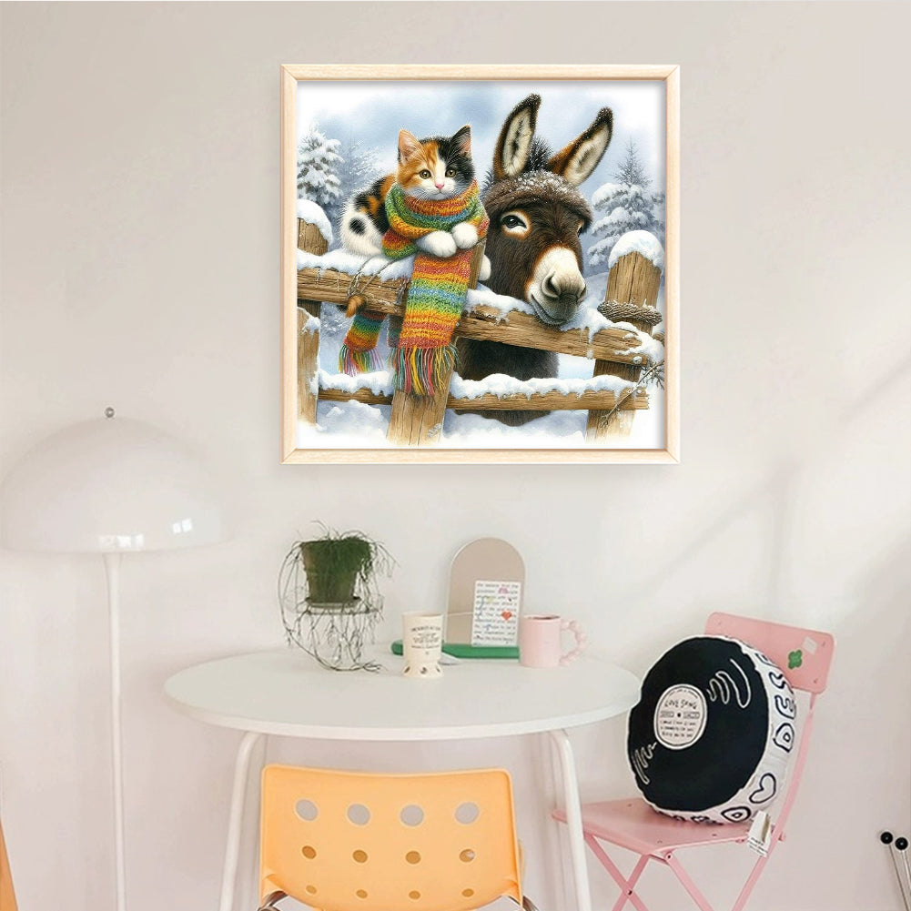 Donkey And Cat - Full 14CT Stamped Cross Stitch 40x40CM - Huacan