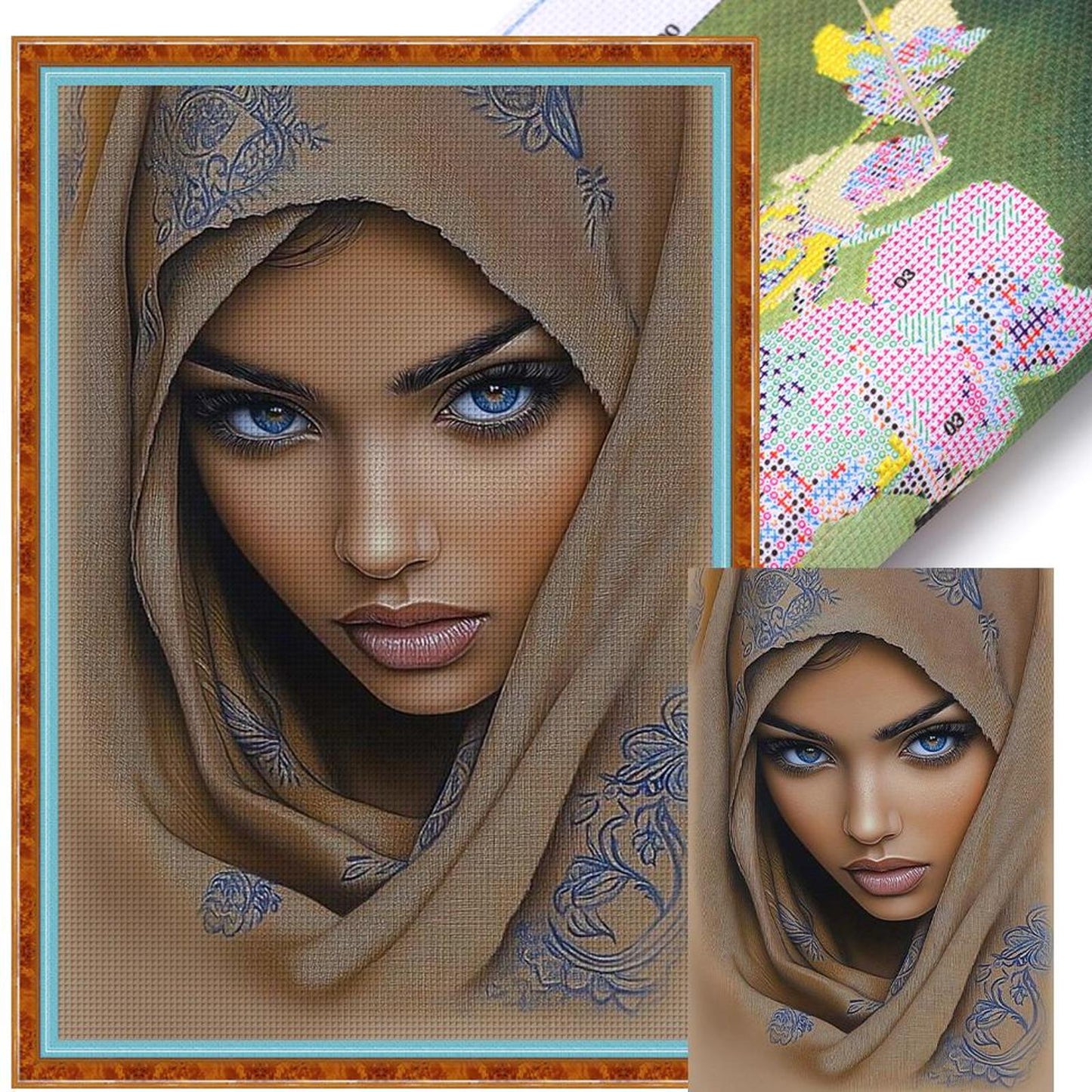 Girl With Headscarf - Full 11CT Stamped Cross Stitch 40x60CM - Yishu
