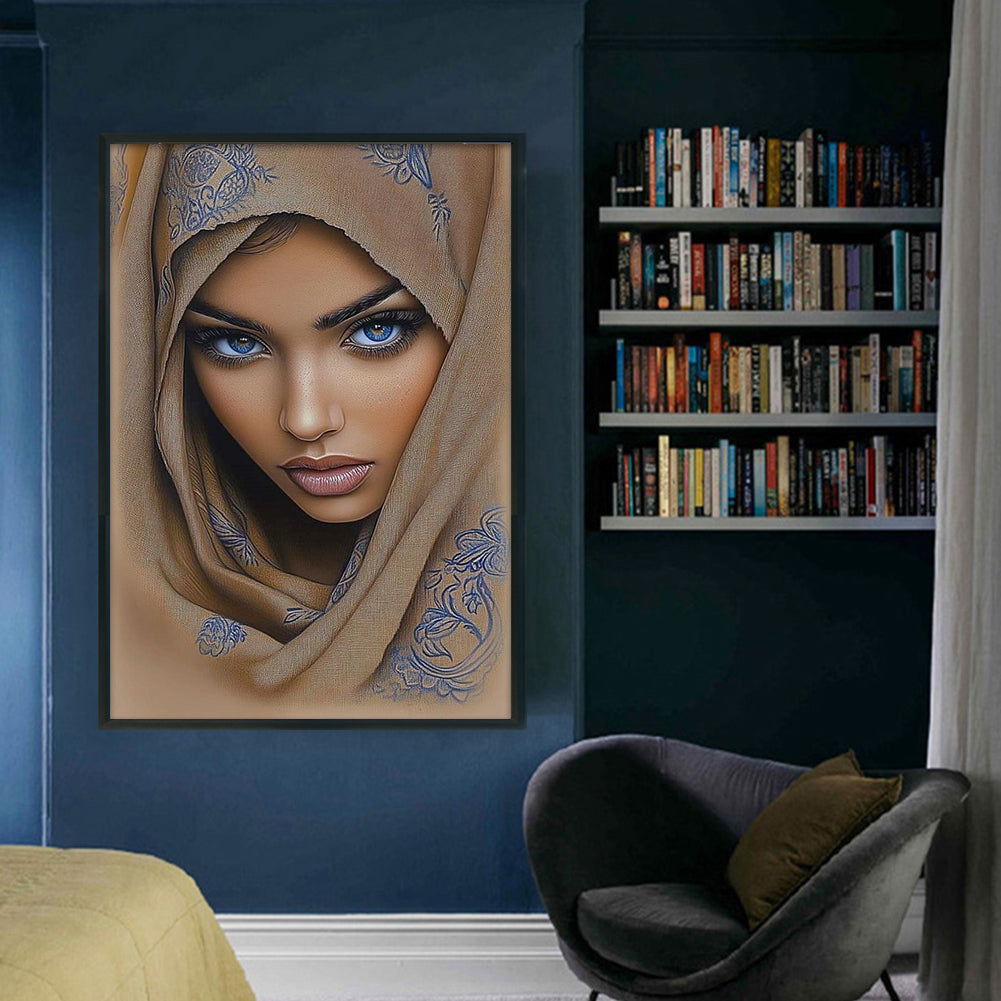 Girl With Headscarf - Full 11CT Stamped Cross Stitch 40x60CM - Yishu