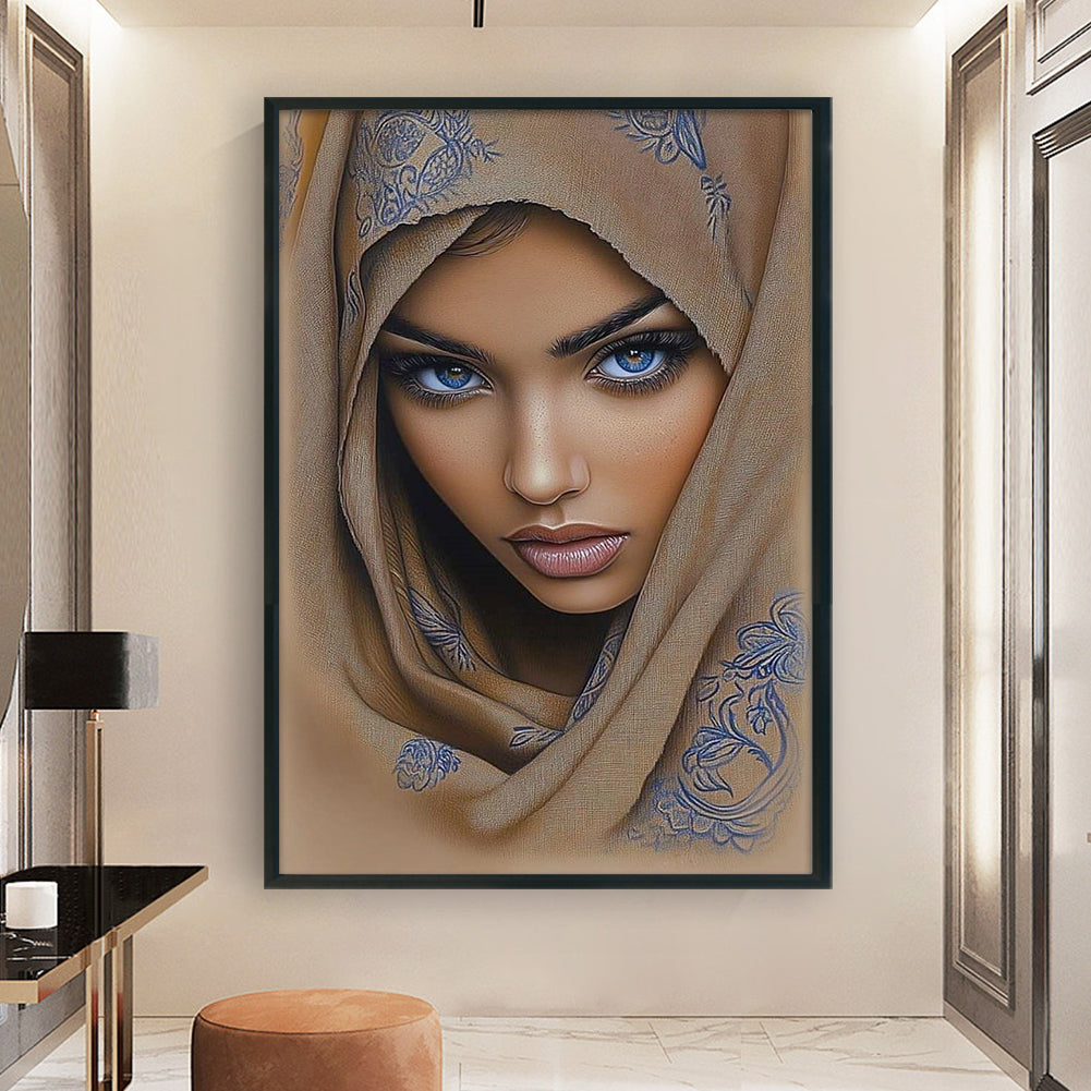 Girl With Headscarf - Full 11CT Stamped Cross Stitch 40x60CM - Yishu