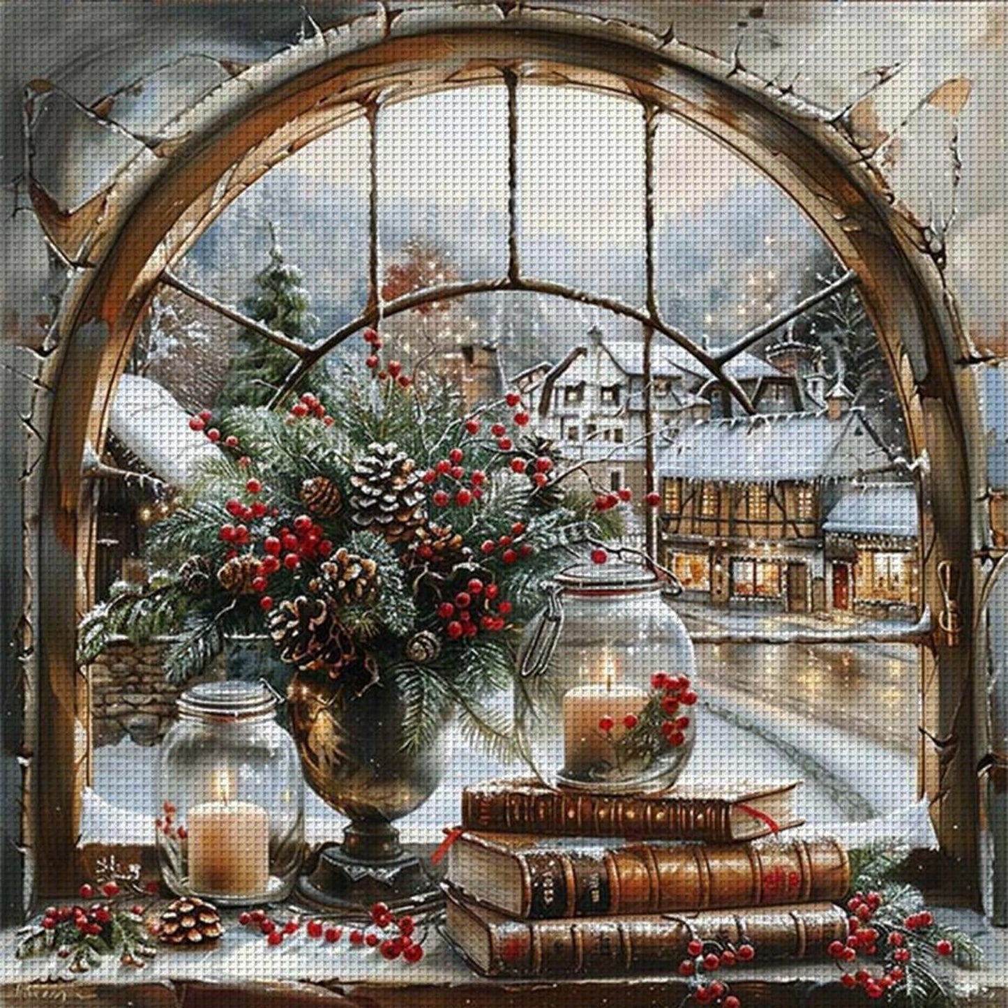 Scenery Outside Window - Full 11CT Stamped Cross Stitch 50x50CM - Huacan