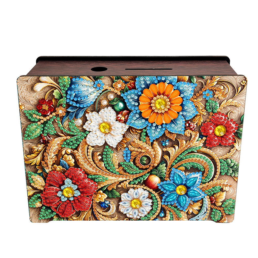 Wooden Flower Diamond Painting Money Saving Box Desktop Coin Bank for Beginners